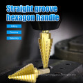 5PCS Titanium Coated Spiral Flute HSS Step Drill Bit Set Step Cone Drill Bit Hole Cutter for Metal Wood Steel Plastic